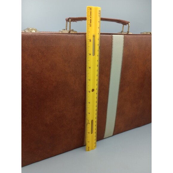 Vtg Backgammon Board Game Faux Leather Case Brown Tan Stripes Farkle Dice Lot - Picture 11 of 11